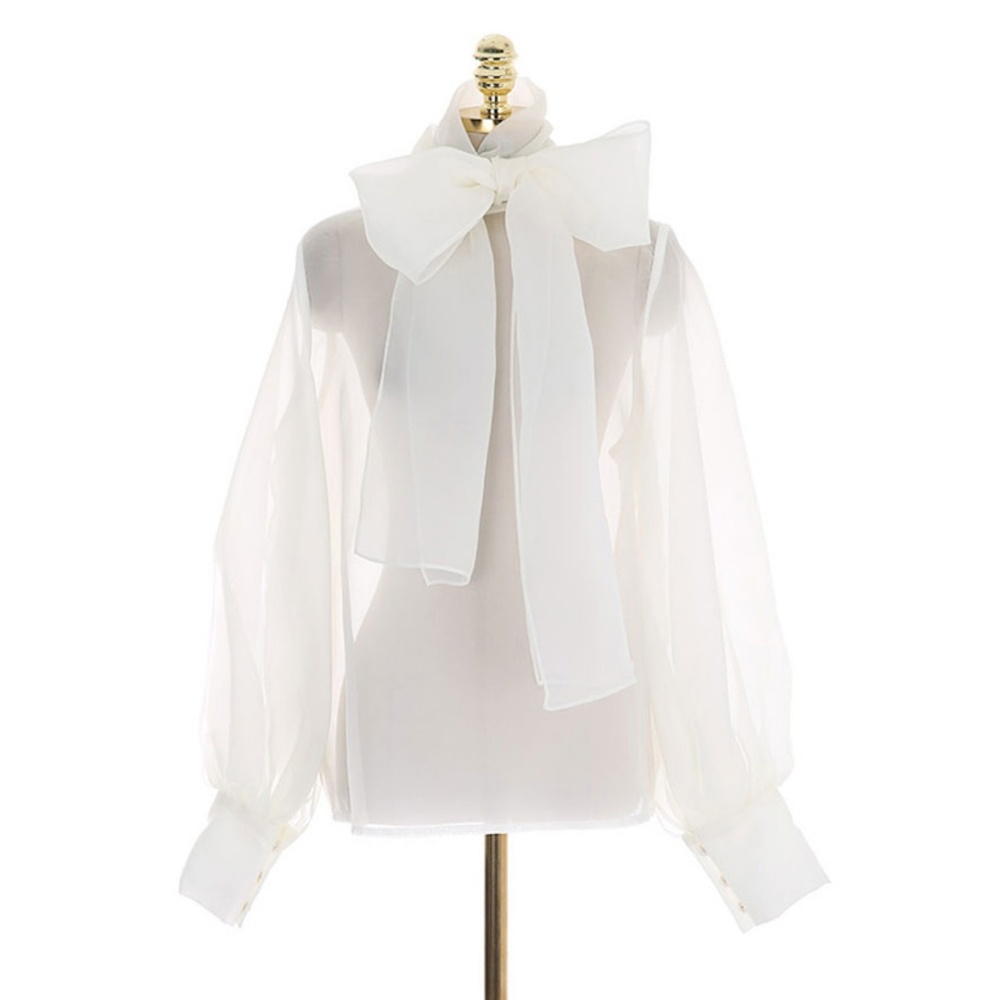 White Sheer Bow Top, Beautiful NEW - Picture 5 of 7
